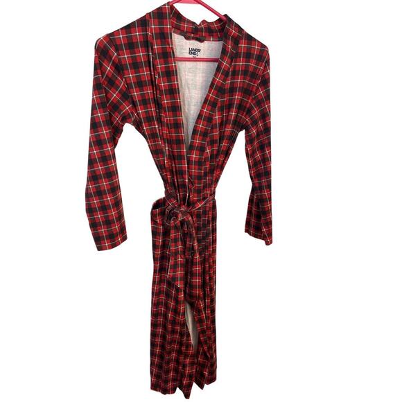 Lands' End 100% Cotton Red/Navy plaid Bathrobe size XS/2-4 - Picture 1 of 7